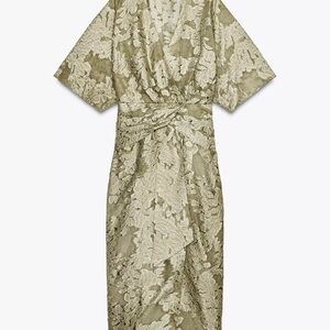 Zara Olive Green Floral Midi Dress